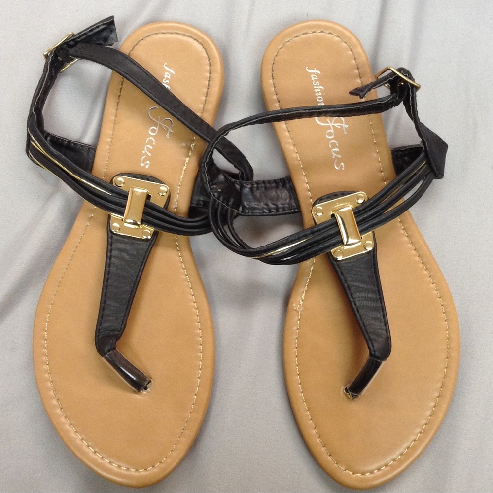 Black Sandals with Gold Buckle